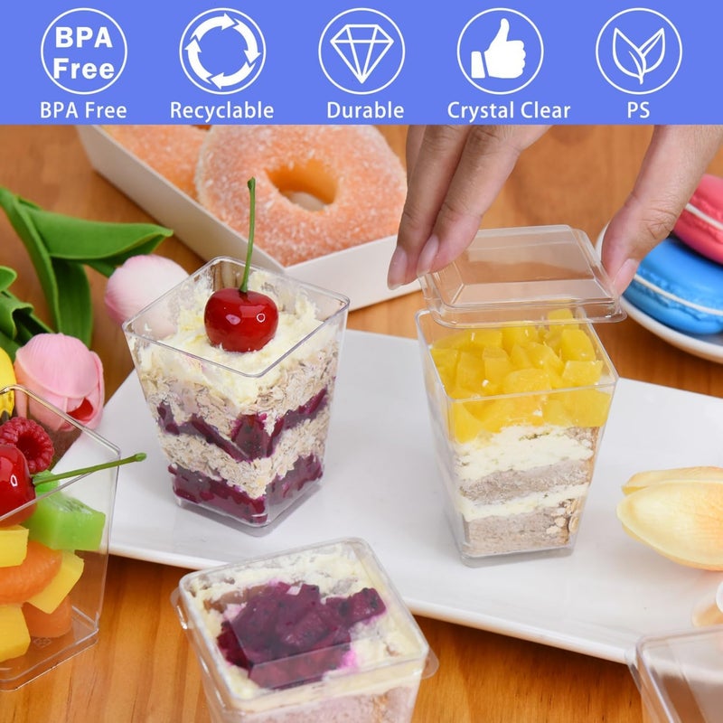 Monrocco 50 Pack 5 oz Plastic Dessert Cups with Lids and Spoons, Small Parfait Yogurt Pudding Cups with Lids for Party, Clear Mini Dessert Shooter Cup for Fruit Trifle Ice Cream - Image 4