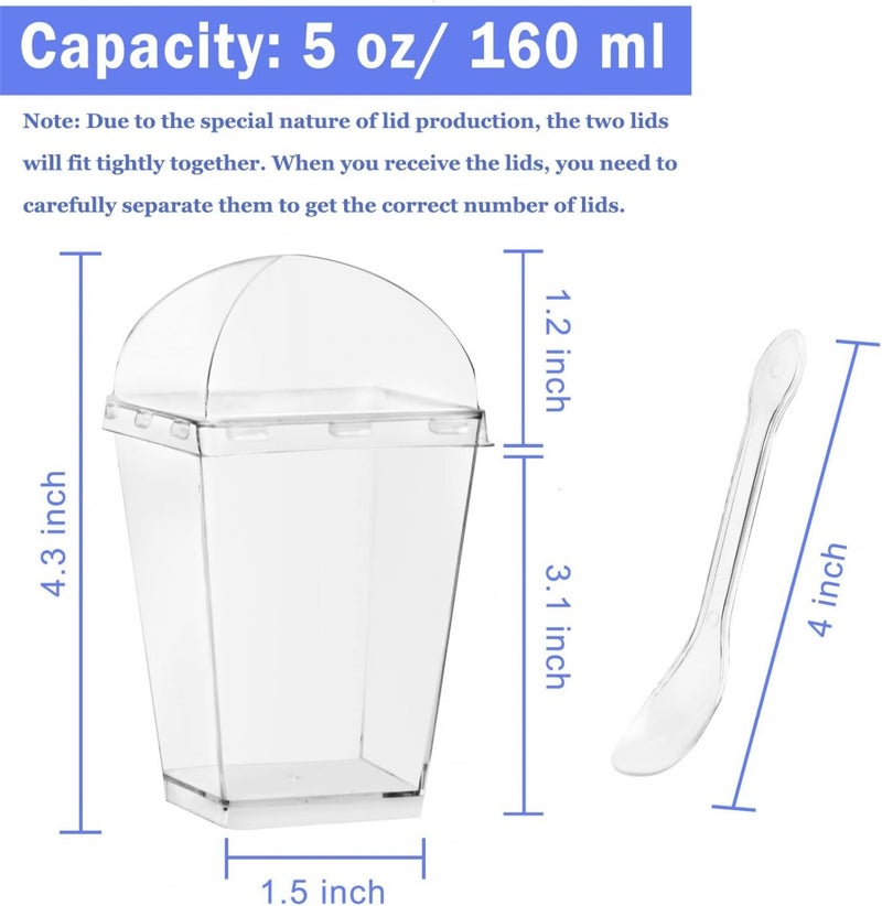 Monrocco 50 Pack 5 oz Plastic Dessert Cups with Lids and Spoons, Small Parfait Yogurt Pudding Cups with Lids for Party, Clear Mini Dessert Shooter Cup for Fruit Trifle Ice Cream - Image 2