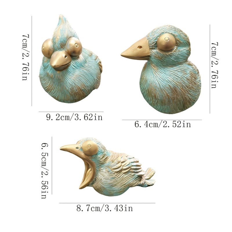 3pcs Brushed Copper Bird Ornaments Round Eyes Pointed Beaks Three Dimensional Wings Varied Expressions Singing Open Beak Fluttering Feathers Fine Texture Garden Fences Balcony Plants Living Room Potted - Image 3
