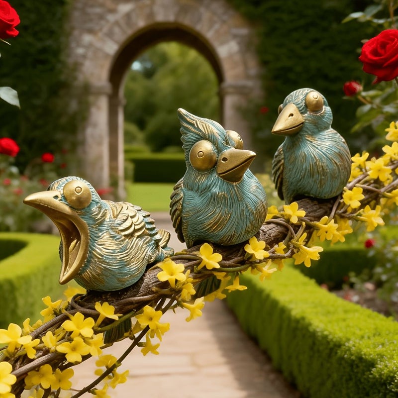 3pcs Brushed Copper Bird Ornaments Round Eyes Pointed Beaks Three Dimensional Wings Varied Expressions Singing Open Beak Fluttering Feathers Fine Texture Garden Fences Balcony Plants Living Room Potted - Image 2