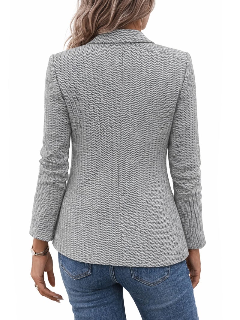 Mina Self Herringbone Blazer Women 2025 Fall Tweed Blazers Grey Business Casual Work Outfits Professional Ladies Office Trendy Dressy Womens Jacket Women's Blazers & Suit Jackets ZHB014 Grey L - Image 4