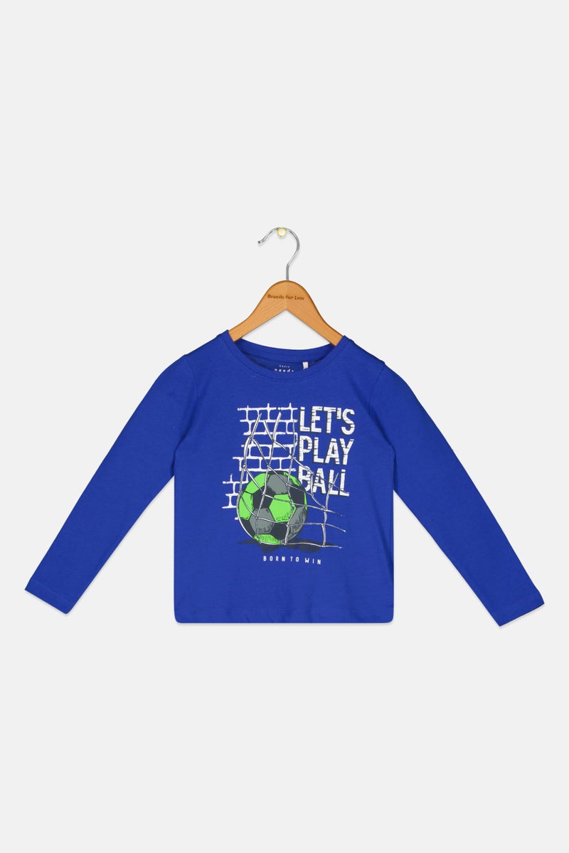 NAME IT تي شيرت بأكمام طويلة وطبعة جرافيك للذكور الصغار، أزرق - Image 1