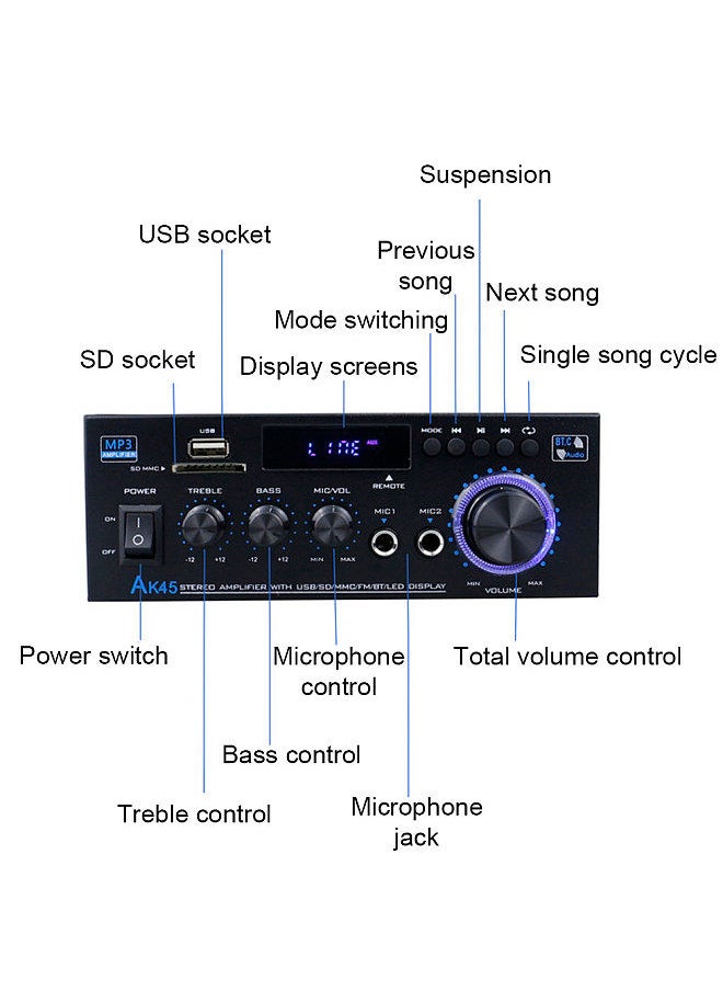 Generic - AK45 12Volt Compact Size Audio Power Amplifier Portable Sound Amplifier Speaker Amp for Car and Home - Image 1