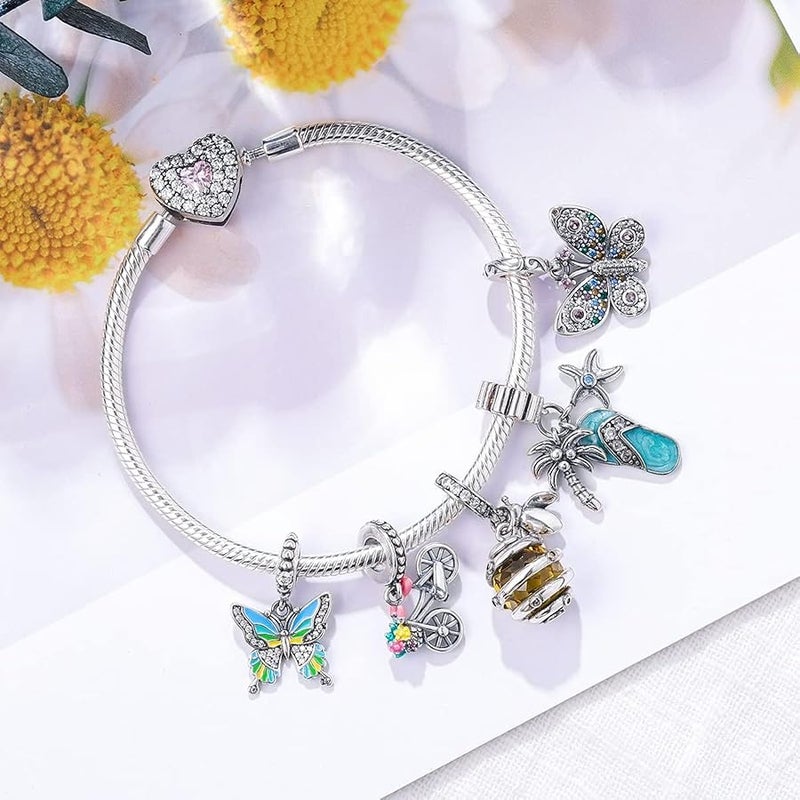 MULA 925 Sterling Silver Snake Chain Charm Bracelet Butterfly Best Friend Heart with 5A Cubic Zirconia Gift for Women - Image 4