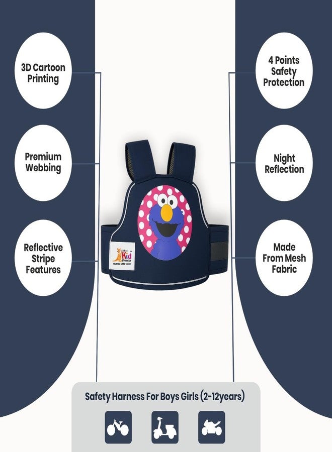 Kid Protector Child Safety Belt for Two-Wheeler | 4-Point Harness | Adjustable (35-90 cm) | Reflective Strips | Age 2-7 | Bike, Scooter Harness | Strong & Durable Fabric (Navy Blue) - Image 5