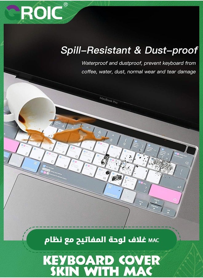 MacBook Shortcuts Keyboard Cover for 2023 MacBook Pro 13 M2, 2020-2023 MacBook Pro 13 A2338 M2 M1 A2251 A2289 Touch Bar Keyboard Cover Skin, Mac OS X Shortcut Skin