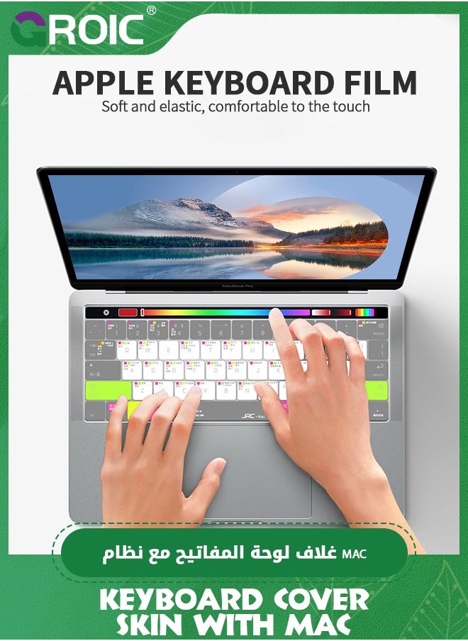 GROIC MacBook Shortcuts Keyboard Cover for 2023 MacBook Pro 13 M2, 2020-2023 MacBook Pro 13 A2338 M2 M1 A2251 A2289 Touch Bar Keyboard Cover Skin, Mac OS X Shortcut Skin  - Image 2