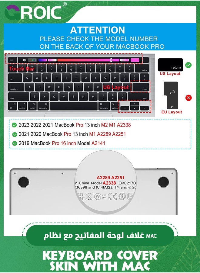 GROIC MacBook Shortcuts Keyboard Cover for 2023 MacBook Pro 13 M2, 2020-2023 MacBook Pro 13 A2338 M2 M1 A2251 A2289 Touch Bar Keyboard Cover Skin, Mac OS X Shortcut Skin  - Image 3