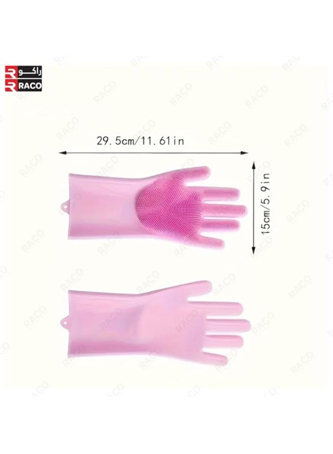 RACO Silicone Dishwashing Gloves with Scrubbers | Washing Vegetables, Dishwashing, Cleaning Tools, Kitchen Gloves, Thickened, Hard-Wearing | Kitchen Cleaning Glove for Women and Men Pink - Image 5