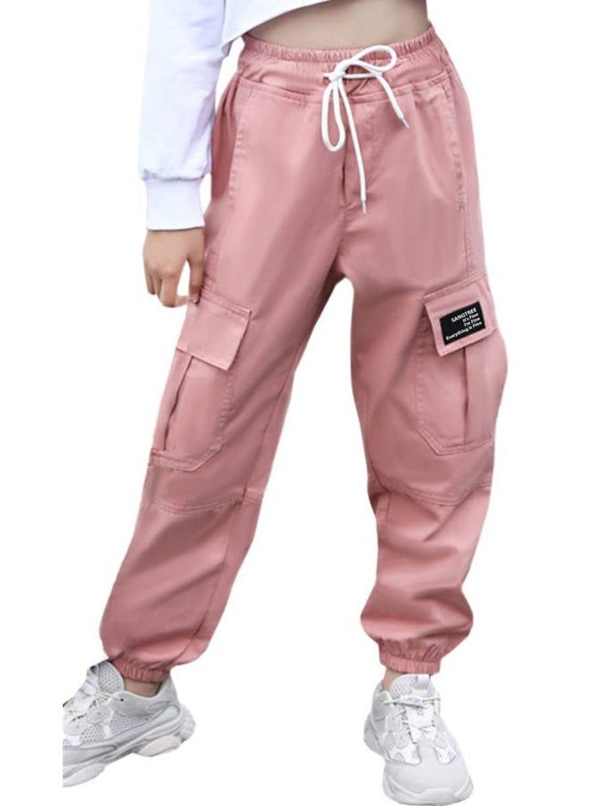 SANGTREE Women's Cargo Pants Elastic Waist Drawstring Tapered Jogger Pants with Pockets for Women,Pink,S, 1#pink, S - Image 1
