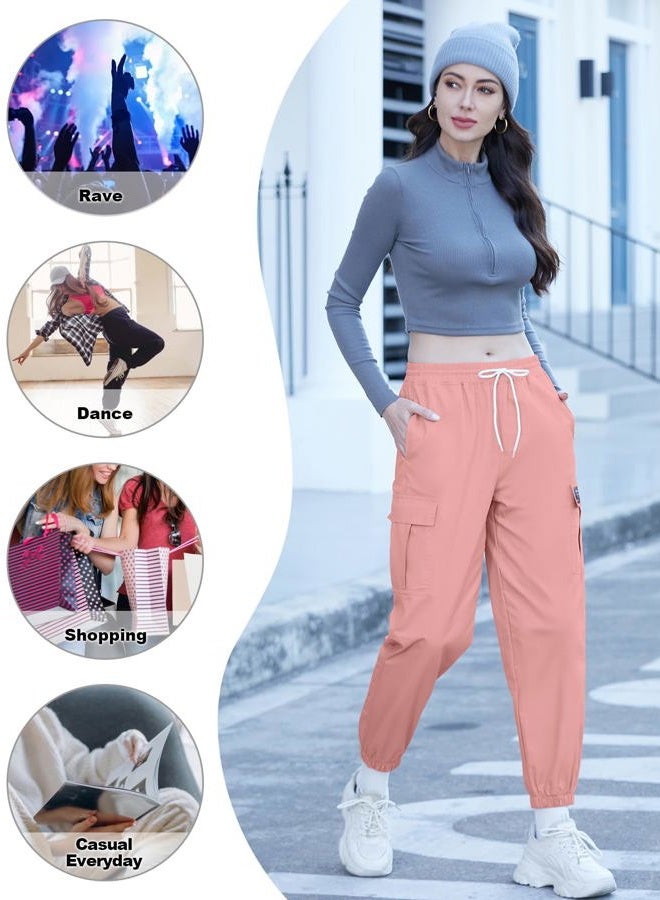 SANGTREE Women's Cargo Pants Elastic Waist Drawstring Tapered Jogger Pants with Pockets for Women,Pink,S, 1#pink, S - Image 4