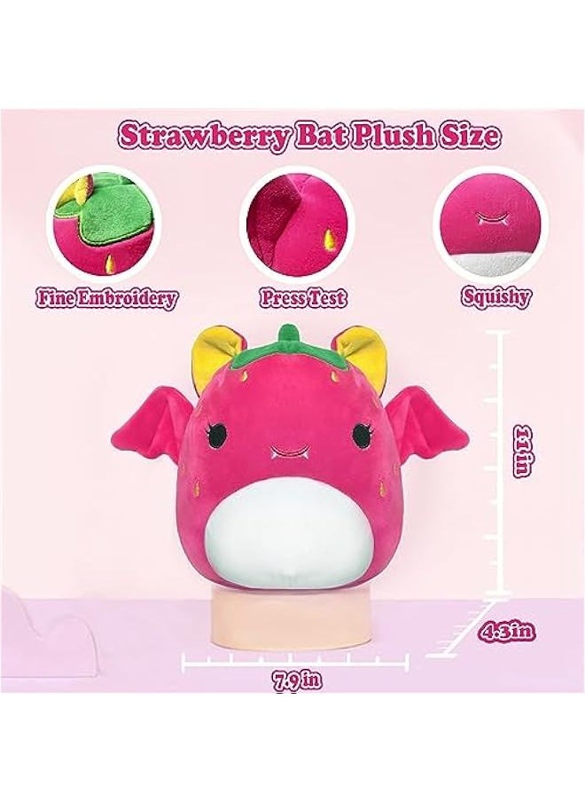 ROMINVIC Strawberry Bat Plush,8 inch Stuffed Animal Bat Plush Pillow, 3D Kawaii Bat Plushie Stuffed for  Birthday Kids Gifts Home Decoration  - Image 2