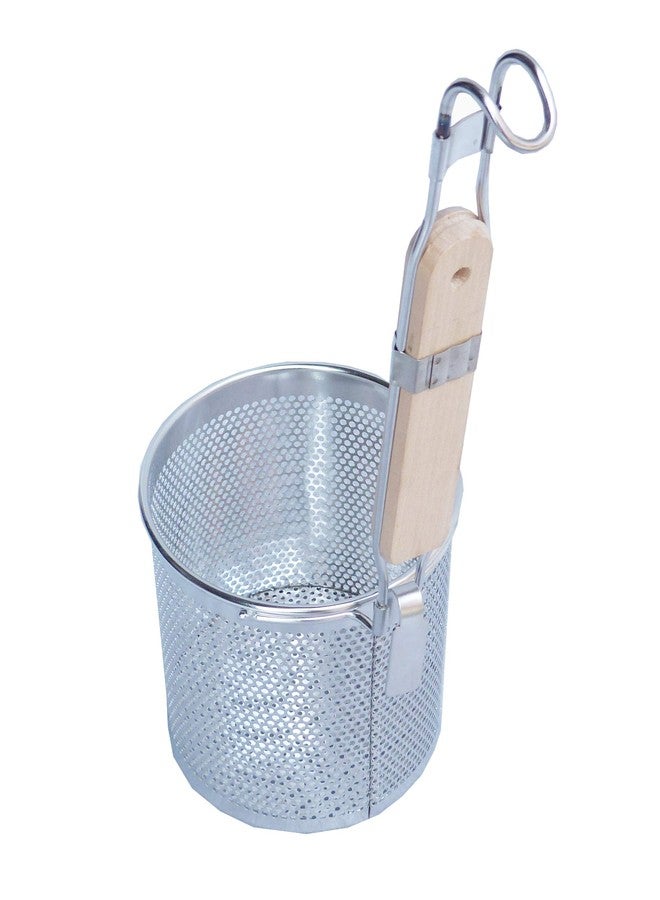 FixtureDisplays® 5" x 5 1/4" Stainless Steel Pasta Strainer Colander/Blanching Basket with Wood Handle and Flat Bottom 18017 - Image 1