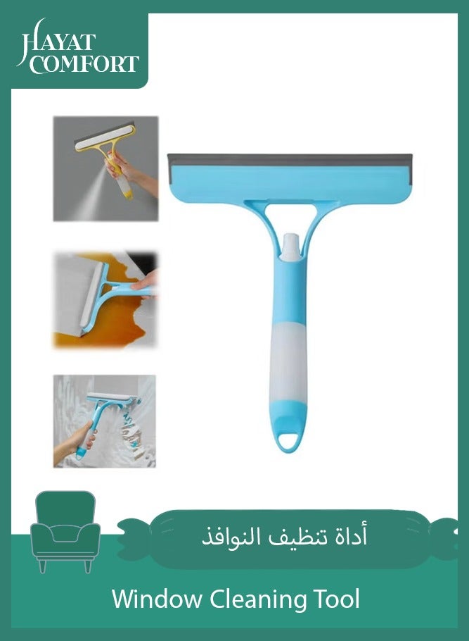 حياة كومفورت أداة تنظيف نوافذ 3 في 1 للسيارة والنوافذ الداخلية والخارجية العالية، أداة تنظيف ممسحة نوافذ بخاخة مع زجاجة رذاذ، فرشاة تنظيف سيليكون، مكشطة، للسيارة والمنزل والمطبخ (أزرق، 1) - Image 1