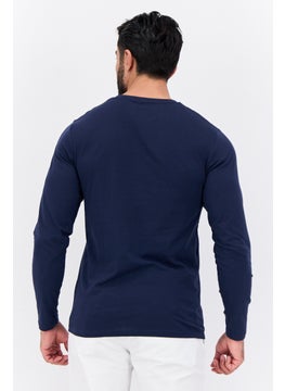 French Connection Men Crew Neck Long Sleeve Brand Logo T Shirt, Navy  - Image 3