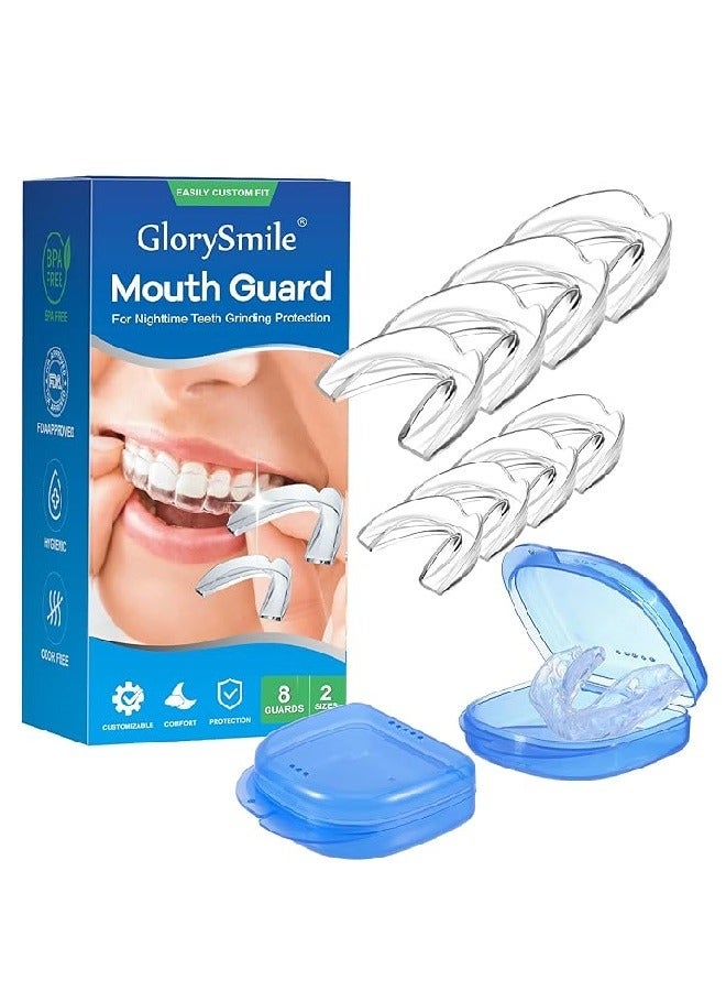 GlorySmile 8 Pcs 2 Sizes Mouth Guard for Clenching Teeth at Night Upgraded Mouth Guard for Teeth Grinding Moldable Mouth Guard Stops Bruxism and Teeth Grinding with Two Travel Cases Dental Night Guards - Image 1