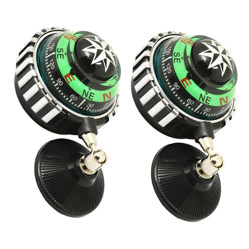 Adjustable Car Compass Ball 2pcs Suction Cup Mount Green Navigation Tool for Auto - Image 2