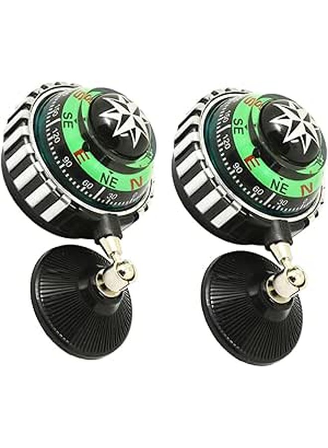 Adjustable Car Compass Ball 2pcs Suction Cup Mount Green Navigation Tool for Auto - Image 1