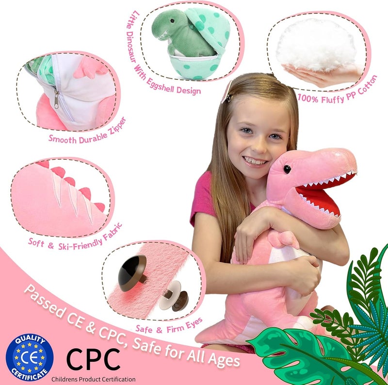 MorisMos Pink Dinosaur Teddy with Babies in Eggs, Cuddly Lifelike Tyrannosaurus Rex Dino Plush Stuffed Animal Soft Toys,Presents for Girls Kids Boys-Valentines gift Birthday Party Decor 58cm/23in - Image 4