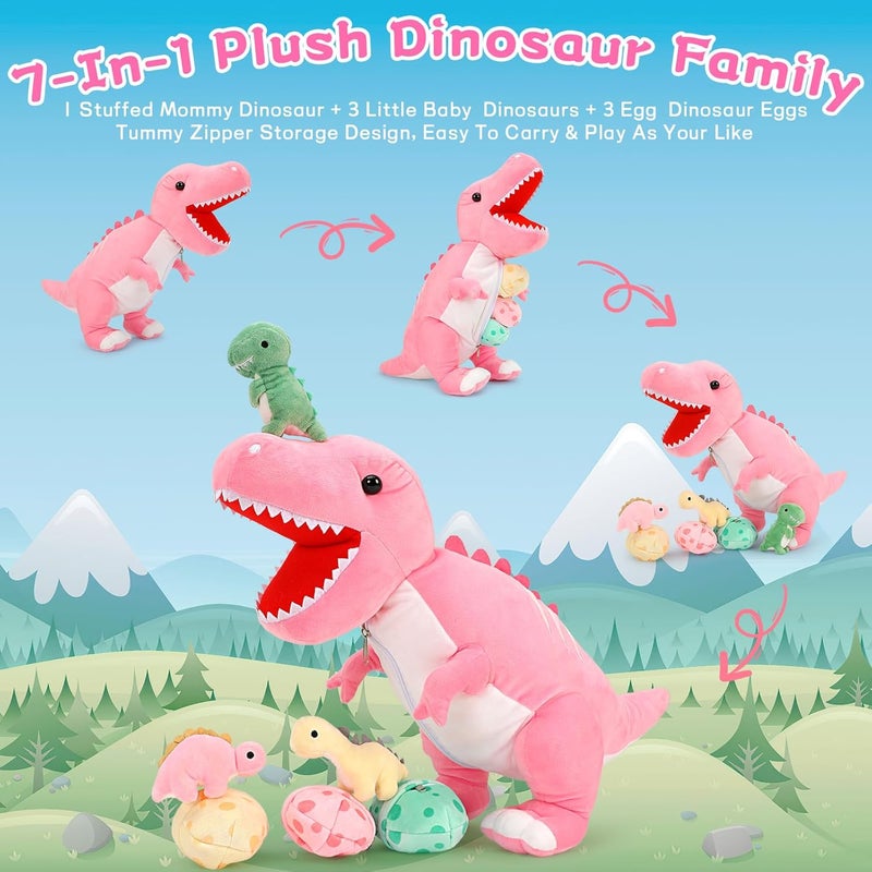 MorisMos Pink Dinosaur Teddy with Babies in Eggs, Cuddly Lifelike Tyrannosaurus Rex Dino Plush Stuffed Animal Soft Toys,Presents for Girls Kids Boys-Valentines gift Birthday Party Decor 58cm/23in - Image 3