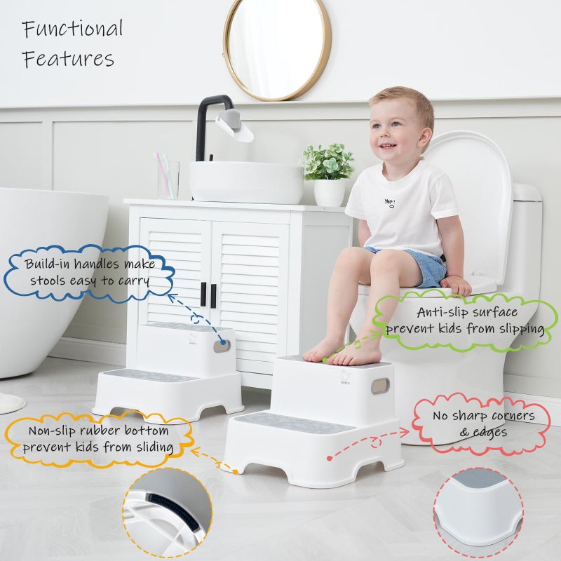Harwaya Toddler Step Stool for Bathroom Sink, 2-Pack Kids Toilet Potty Step Stools, Heavy Duty Baby Child Stepping Stool with Handle for Toddlers Kitchen Counter Bedroom Nursery Room (White) - Image 3