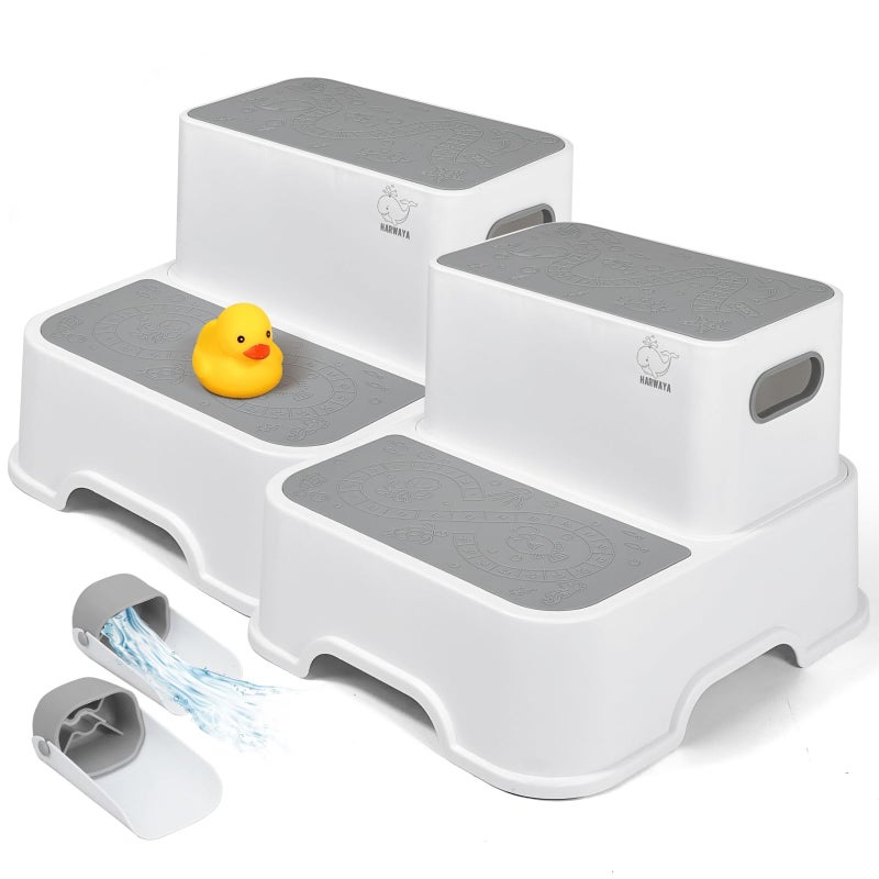 Harwaya Toddler Step Stool for Bathroom Sink, 2-Pack Kids Toilet Potty Step Stools, Heavy Duty Baby Child Stepping Stool with Handle for Toddlers Kitchen Counter Bedroom Nursery Room (White) - Image 1