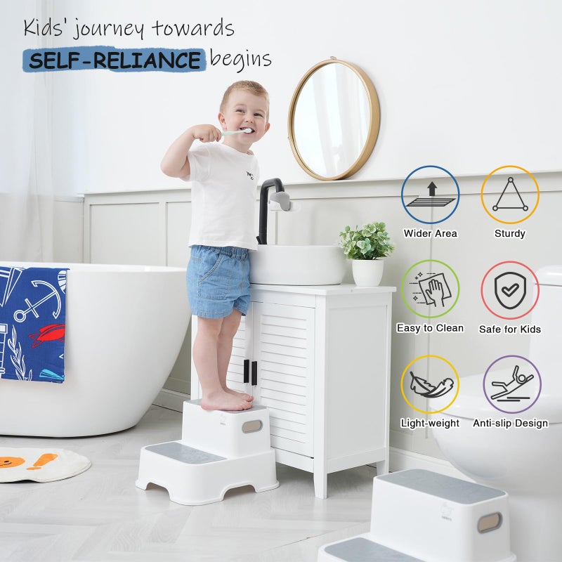 Harwaya Toddler Step Stool for Bathroom Sink, 2-Pack Kids Toilet Potty Step Stools, Heavy Duty Baby Child Stepping Stool with Handle for Toddlers Kitchen Counter Bedroom Nursery Room (White) - Image 2
