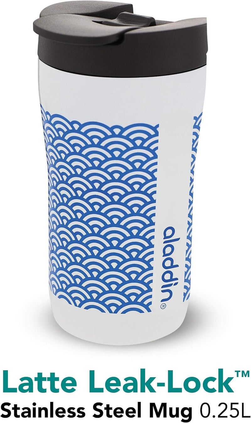 Aladdin Latte Leak-Lock™ Stainless Steel Mug 0.25L with White and Blue Graphics - Image 2