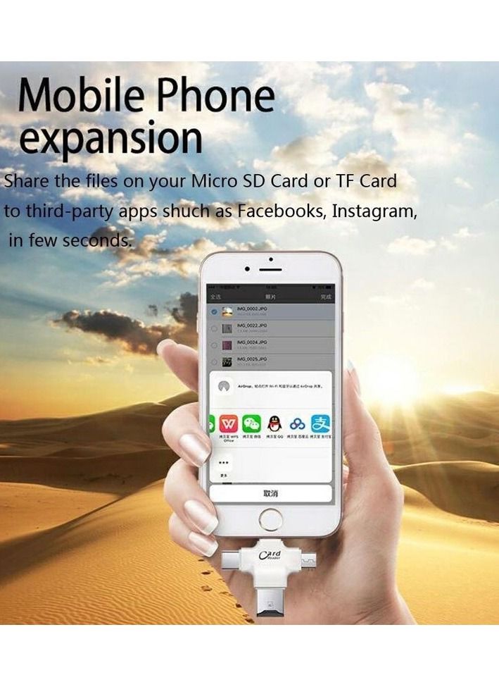 4-In-1 USB OTG TF Micro SD Card Reader Adapter White - Image 3