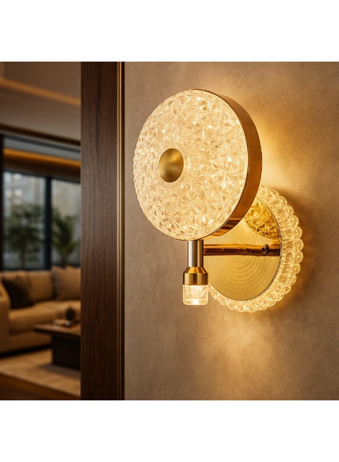 Vmax Royal Finish LED Wall Light – 3 Color Changing (Warm, Cool & Neutral) – Crystal Glass Shade, Elegant Decorative Lamp for Living Room & Bedroom - Image 1