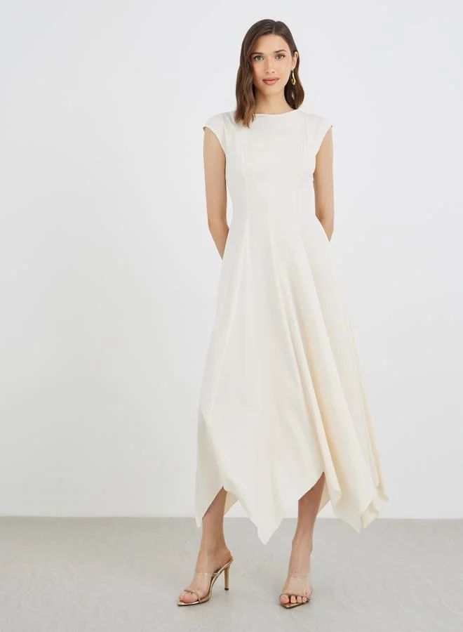 تايك تو Take Two Solid Handkerchief Hem A-Line Midi Dress