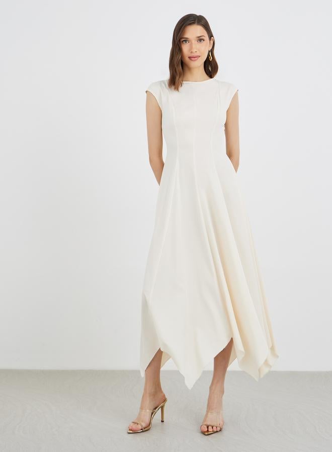 Take Two Solid Handkerchief Hem A-Line Midi Dress - Image 1