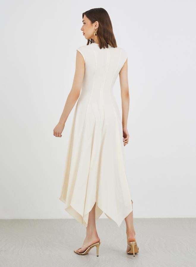 Take Two Solid Handkerchief Hem A-Line Midi Dress - Image 5