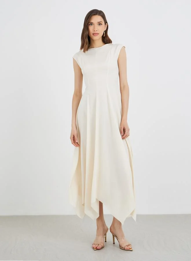 تايك تو Take Two Solid Handkerchief Hem A-Line Midi Dress