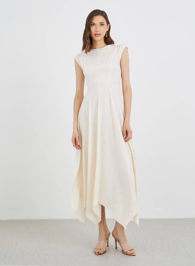 Take Two Solid Handkerchief Hem A-Line Midi Dress - Image 2