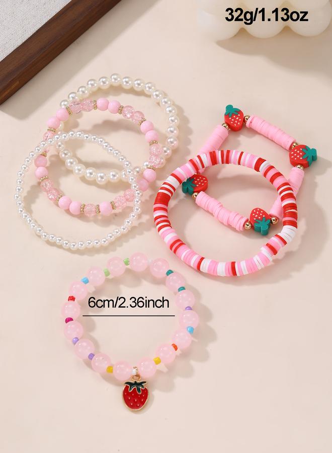 Take Two Pack of 6 - Girls Pink Strawberry Charm Beaded Bracelets - Image 4