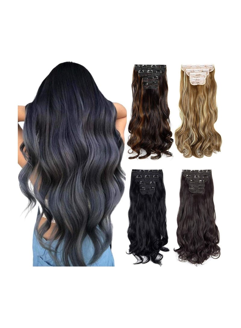 Estelle Clip in Hair Extensions 4Pcs 11Clips Curly Wavy Thick Full Head Double Weft Clip on Synthetic Hair Extension Wavy Hairpieces for Women Medium Brown Curly - Image 3