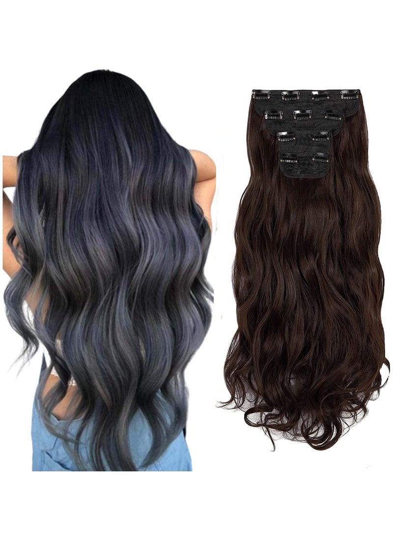 Estelle Clip in Hair Extensions 4Pcs 11Clips Curly Wavy Thick Full Head Double Weft Clip on Synthetic Hair Extension Wavy Hairpieces for Women Medium Brown Curly - Image 1