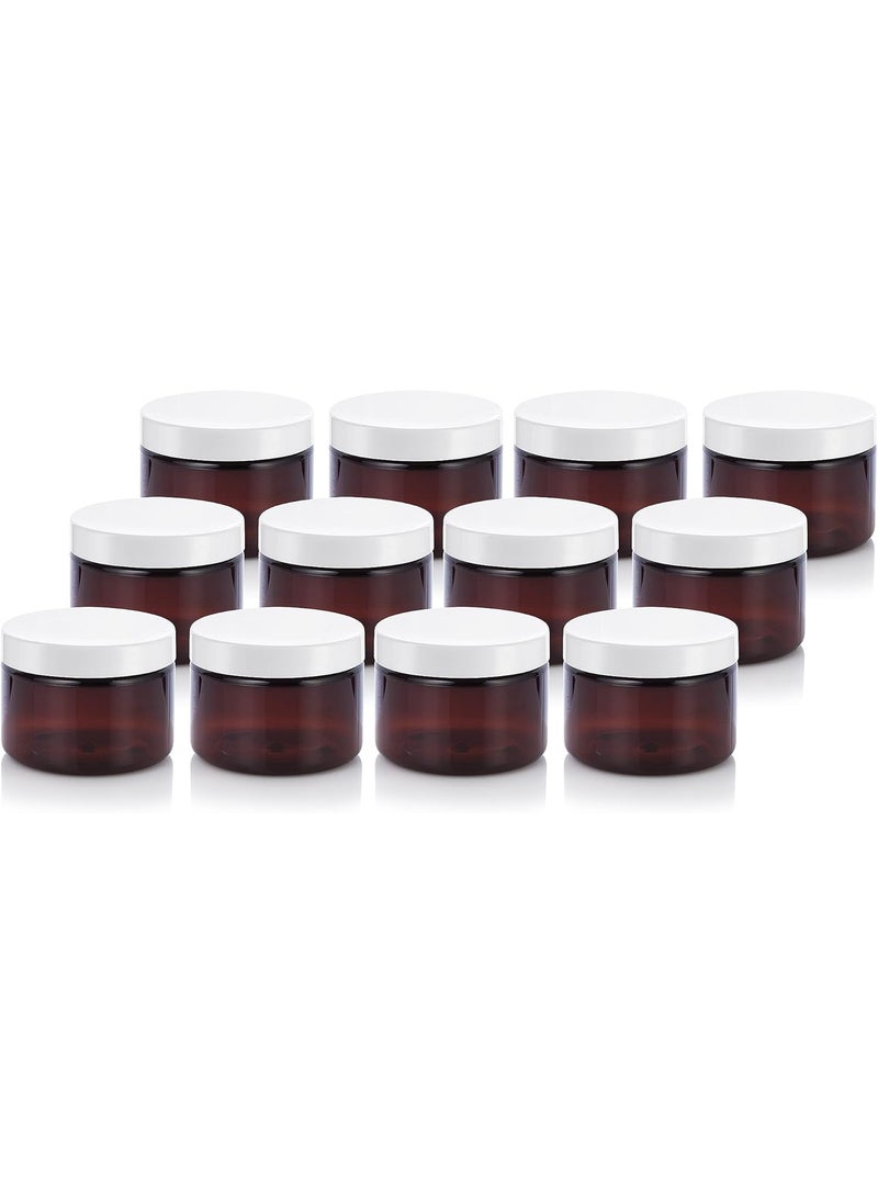 JUVITUS - (12 pack) 3 oz Amber PET Plastic Refillable Jar with White Lid - Image 1