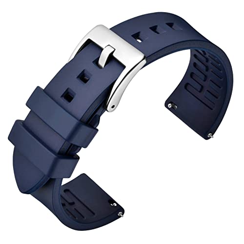 ANNEFIT Premium Silicone Watch Band Quick Release Fluoro Rubber Strap 23mm with Silver Buckle Blue - Image 1