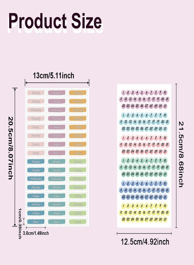 CIEMODA 1224 Pcs Day of The Week Planner Stickers - Foiled Date Dots, Colorful Calendar Stickers Monday to Sunday for Journal Notebooks, 14 Sheets - Image 2