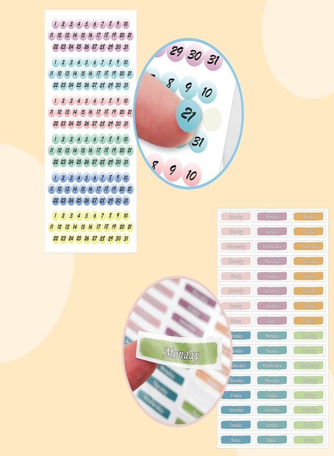 CIEMODA 1224 Pcs Day of The Week Planner Stickers - Foiled Date Dots, Colorful Calendar Stickers Monday to Sunday for Journal Notebooks, 14 Sheets - Image 3