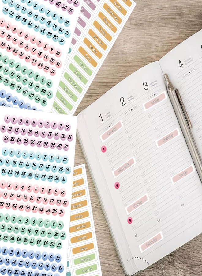 CIEMODA 1224 Pcs Day of The Week Planner Stickers - Foiled Date Dots, Colorful Calendar Stickers Monday to Sunday for Journal Notebooks, 14 Sheets - Image 4