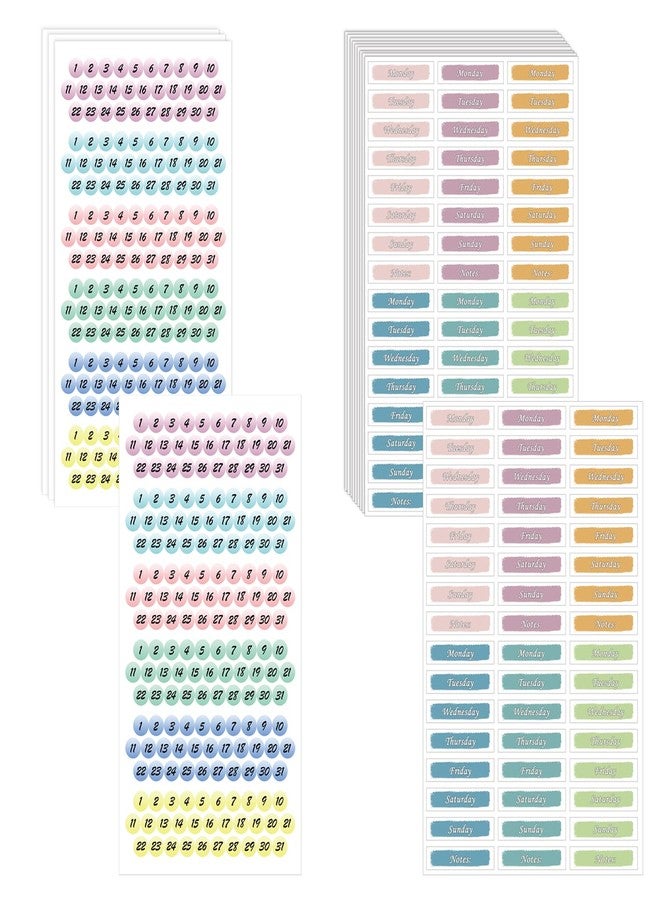 CIEMODA 1224 Pcs Day of The Week Planner Stickers - Foiled Date Dots, Colorful Calendar Stickers Monday to Sunday for Journal Notebooks, 14 Sheets - Image 1