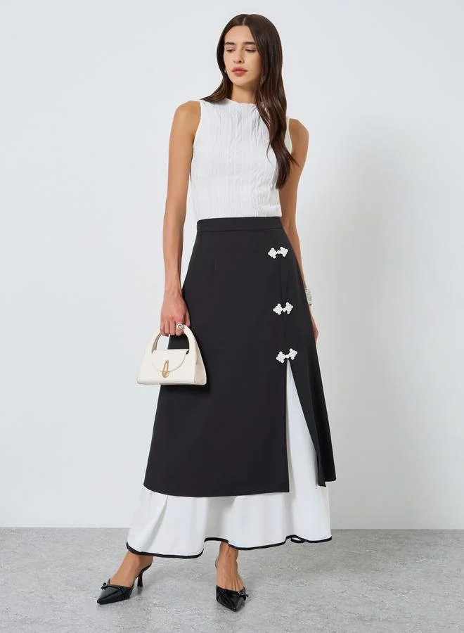 Take Two Women Contrast Button Detail Ruffle Hem Skirt