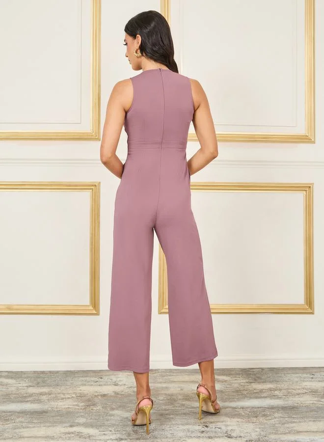 ستايلي Textured Metal Detail Strap Wide Leg Jumpsuit with Pocket