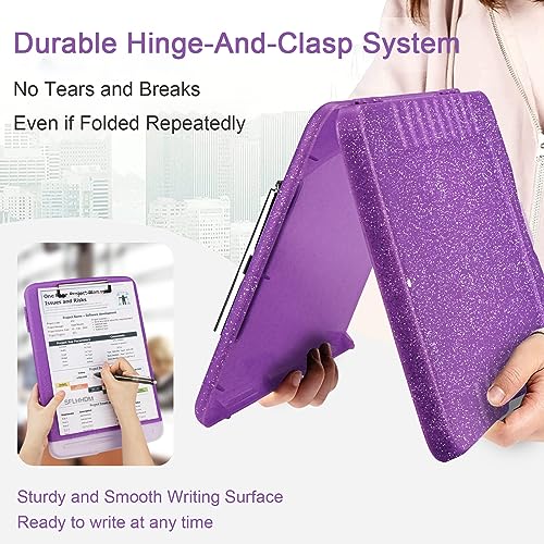 SFLHHDM Glitter Clipboard with Storage,Storage Clipboard with Pen Holder,A4 Binder Clip Boards 8.5x11 with Low Profile Clip,Side Opening Sparkle Clipboards, Clipboards Folder for Office Supplies-Dark Purple - Image 4