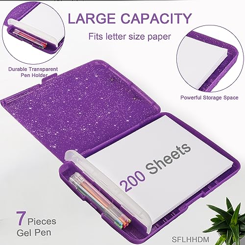 SFLHHDM Glitter Clipboard with Storage,Storage Clipboard with Pen Holder,A4 Binder Clip Boards 8.5x11 with Low Profile Clip,Side Opening Sparkle Clipboards, Clipboards Folder for Office Supplies-Dark Purple - Image 3