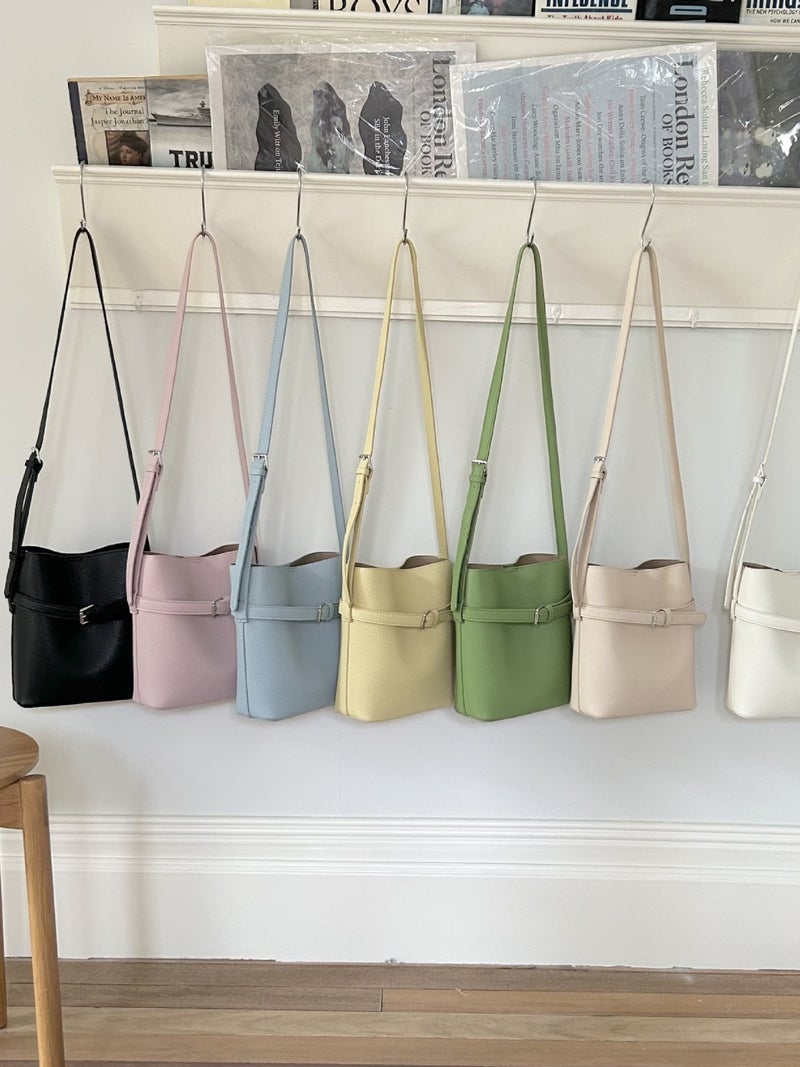 Japanese And Korean New Arrival Fashionable Litchi Pattern Buckle Daily Commuter Shoulder Bag Simple And Generous Bucket Bag - Image 2