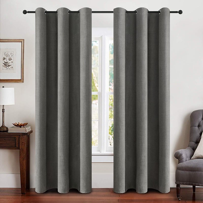 MIULEE MIULEE Linen Blackout Curtains and Drapes 100 Room Darken Thermal Insulated Grommet Window Panels with Coating 2 PCs W 42 x L 90 inches Dark Grey
